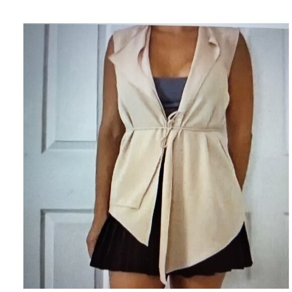 ZARA Vest Woman's Asymmetric Beige Tie Waist Closure Draped Front Layer Size S - Picture 2 of 14